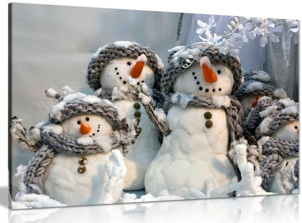 Panther Print, Christmas Art, Framed Snowman Holiday Picture, Quality Canvas, Family of Snowmen Christmas Winter, Prints for Occ