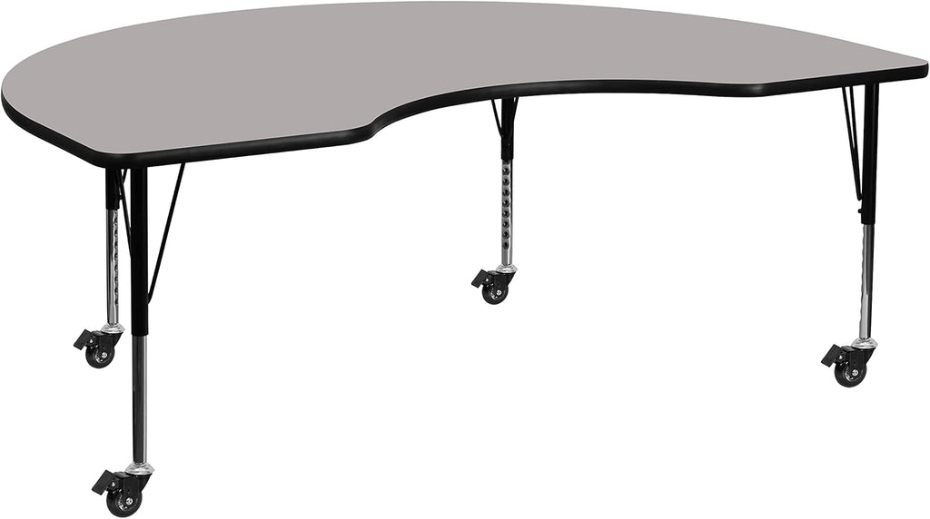 Mobile 48W x 72L Kidney Grey Thermal Laminate Activity Table - Height Adjustable Short Legs