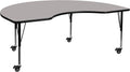 Mobile 48W x 72L Kidney Grey Thermal Laminate Activity Table - Height Adjustable Short Legs