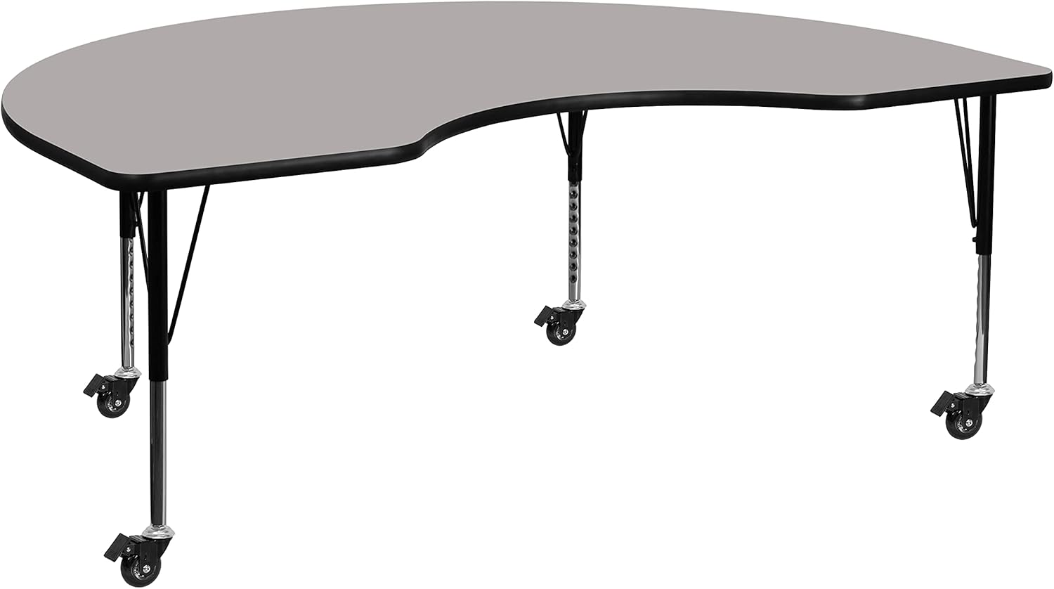 Mobile 48W x 72L Kidney Grey Thermal Laminate Activity Table - Height Adjustable Short Legs