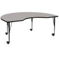 Flash Furniture Wren Mobile 48''W X 72''L Kidney Grey Hp Laminate Activity Table - Height Adjustable Short Legs