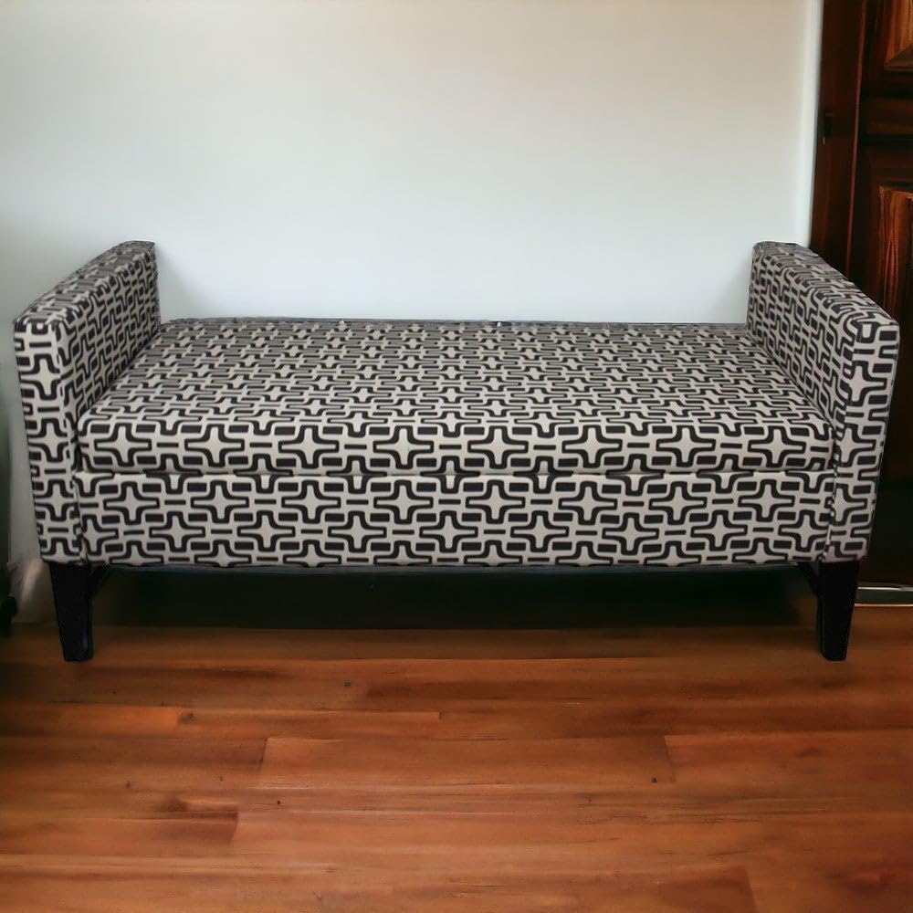 HomeRoots Neutral Brown Wood, Polyurethane Foam: 97%, Polyester Fabric: 3% Modern Dark Brown and White Retro Star Print Storage Bench