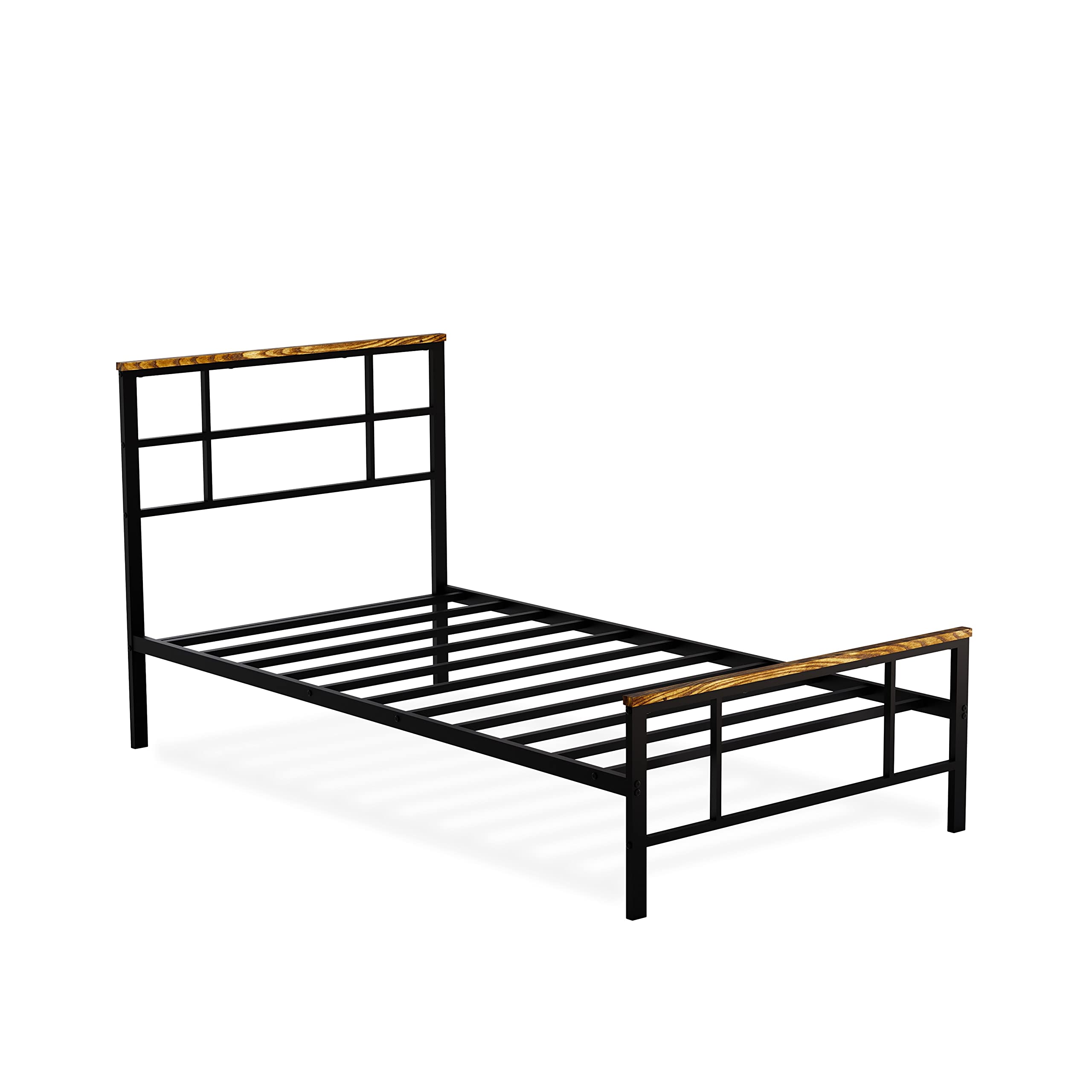 East West Furniture IGTBB04 Ingram Modern Bed Frame with 4 Metal Legs - High-Class Bed Frame in Powder Coating Black Color