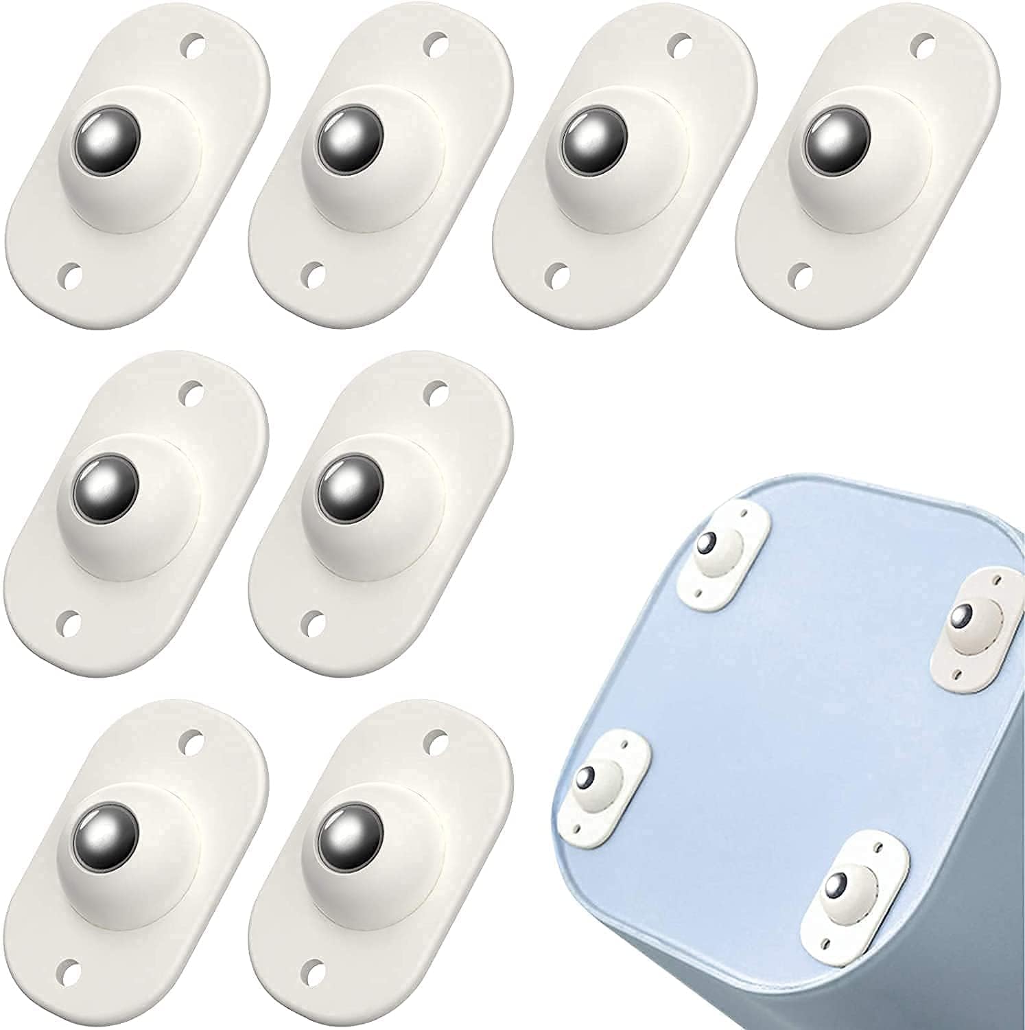 Self Adhesive Caster Wheels, 360 Rotating Stainless Steel Swivel Rollers For Storage Boxes, Furniture & Organiser, Pack Of 2(8 P