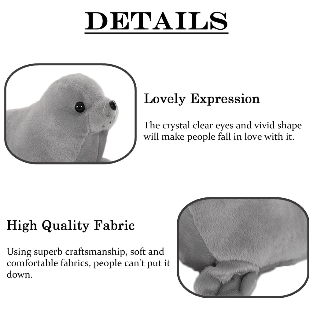 zhidiloveyou Seal Plush Stuffed Animal Toy - Grey Kawaii Doll, 9 Inch Pillow for Kids