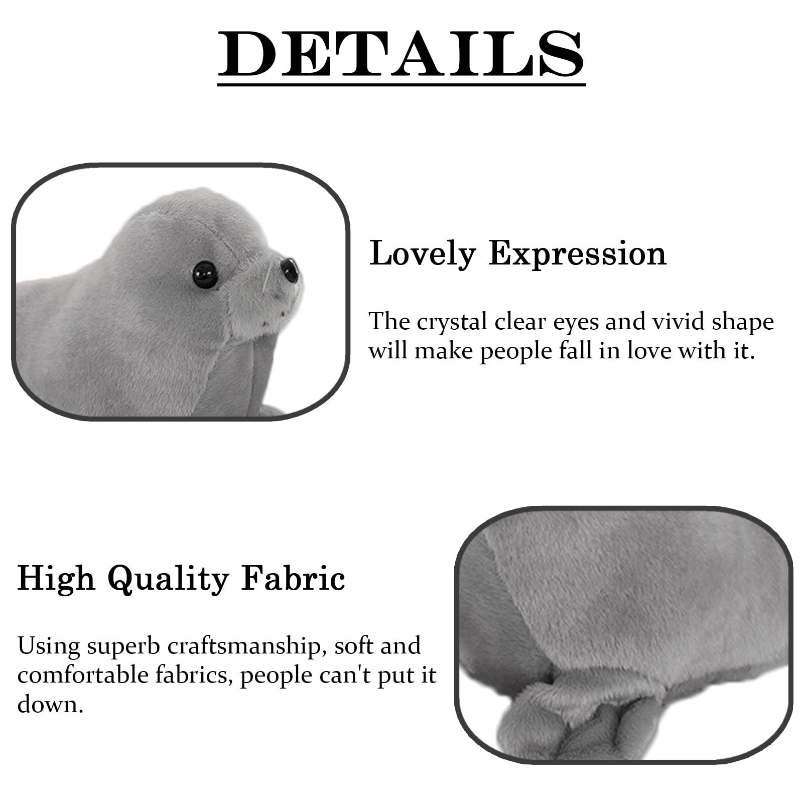 Seal Plush Stuffed Animal Grey Cute Toy Pillow Kawaii Doll For Kids, 9 Inch