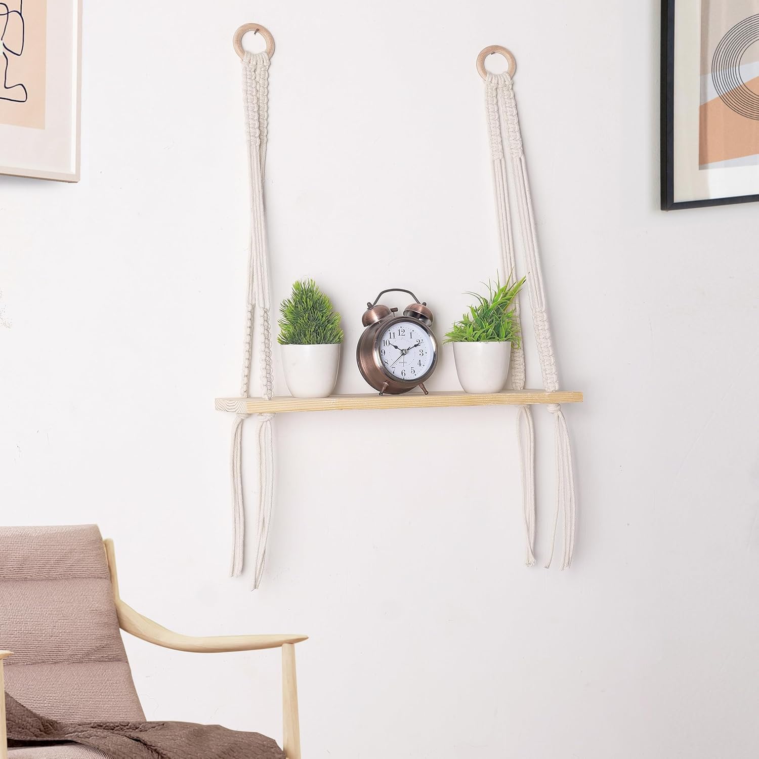 Mpire Macrame Wall Hanging Shelf Decoration Plants With Wooden Ring Modern For Dorm/Home/Living Room/Nursery Gift Items