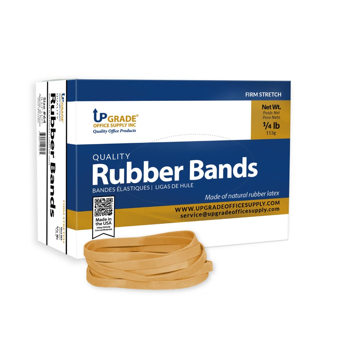 Upgrade Office Supply Upg22964 Rubber Bands, Size #64 (3-1/2' X 1/4'), Natural Crepe, Made In Usa (4 Oz Box)
