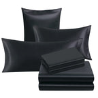 Ersmak 7 Pieces Satin Sheets Set King Size, Luxury Silky Black Satin Bed Sheets Set With 1 Deep Pocket Fitted Sheet, 1 Soft Flat