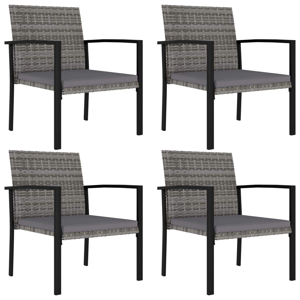 vidaXL 4 pcs Patio Dining Chairs in Gray - Weather-Resistant Poly Rattan Outdoors Furniture with Powder-Coated Steel Frame - Lightweight, Modern Seat Cushions Included
