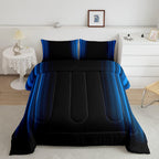 Geometric Abstract Ombre Comforter Set Kids Teens Blue And Black Striped Bedding Bed Set Decor Modern Fashion Comforter Inner Fill Bedroom Collection 2Pcs Twin Size