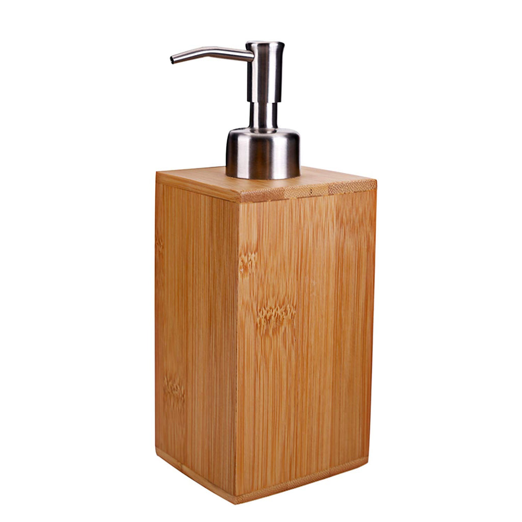 Sansnow Natural Bamboo Soap and Lotion Pump Dispenser Wooden Bathroom Accessory for Home Hotel 8 oz, Rectangle