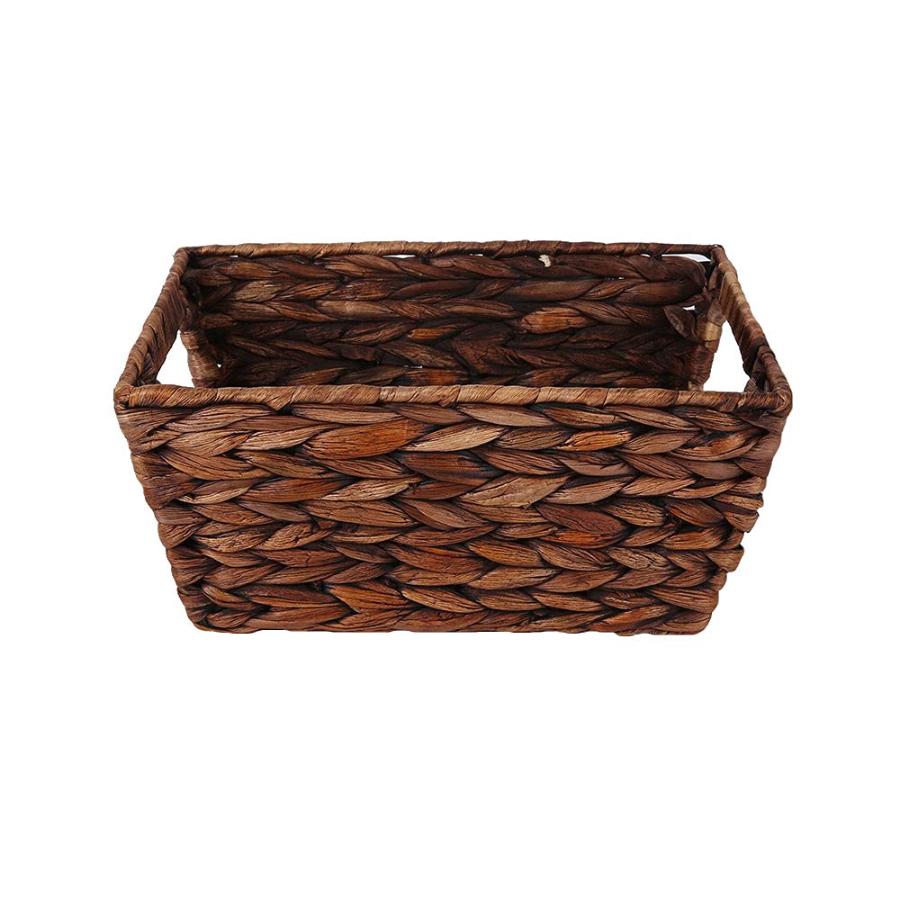 Small Woven Wicker Storage Basket, Natural Rectangular Water Hyacinth