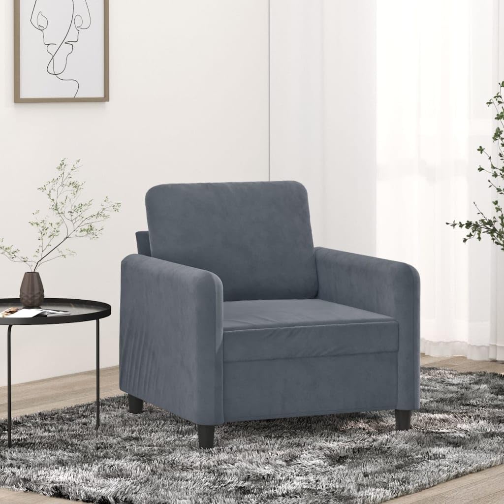 vidaXL Dark Gray Velvet Sofa Chair - Comfortable Padded Seat - Stable Metal Frame - Modern Design - Ideal for Living Room, Lounge, or Office