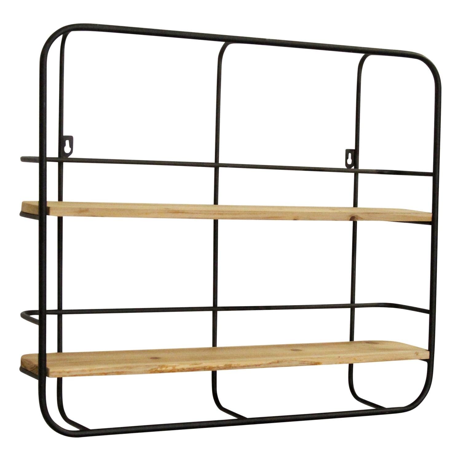 Stratton Home Décor Stratton Home Decor Metal Wall Shelf, 24.00W X 4.25D X 20.00H, Black, Natural Wood