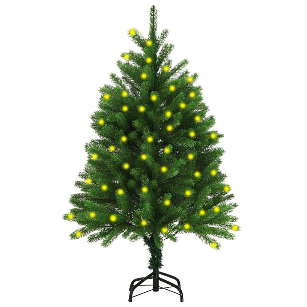 vidaXL Artificial Pre-lit Christmas Tree in Green, Lifelike Appearance with Needle-Shaped PE Branches, Lightweight and Weather Resistant, Durable Steel Base, Energy-Efficient LED Lights