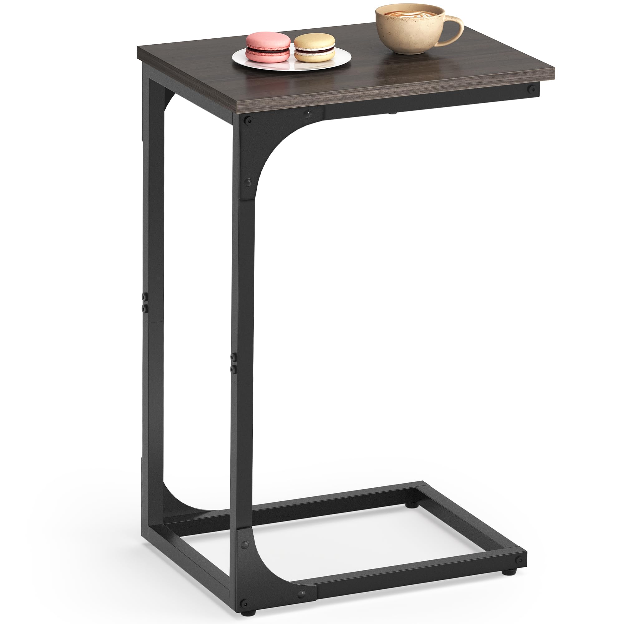 VASAGLE C-Shaped End Table, Small Side Table for Couch, Sofa Table with Metal Frame for Living Room, Bedroom, Bedside, Chestnut 