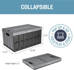 Clevermade Collapsible Storage Bin (With Lid), Stone, 3Pk - 62L (16 Gal) Folding Plastic Stackable Utility Crates, Holds 100Lbs