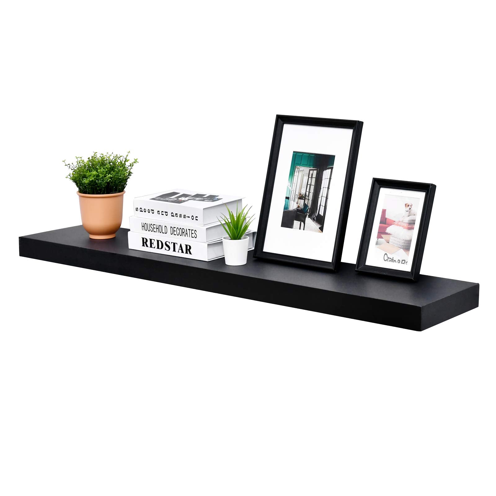 Welland 48 Inch Black Mission Floating Shelves For Wall, Bathroom Wall Mount Shelves, Wood Modern Display Shelves, Book Shelves,For Bedroom,Living Room And Kitchen