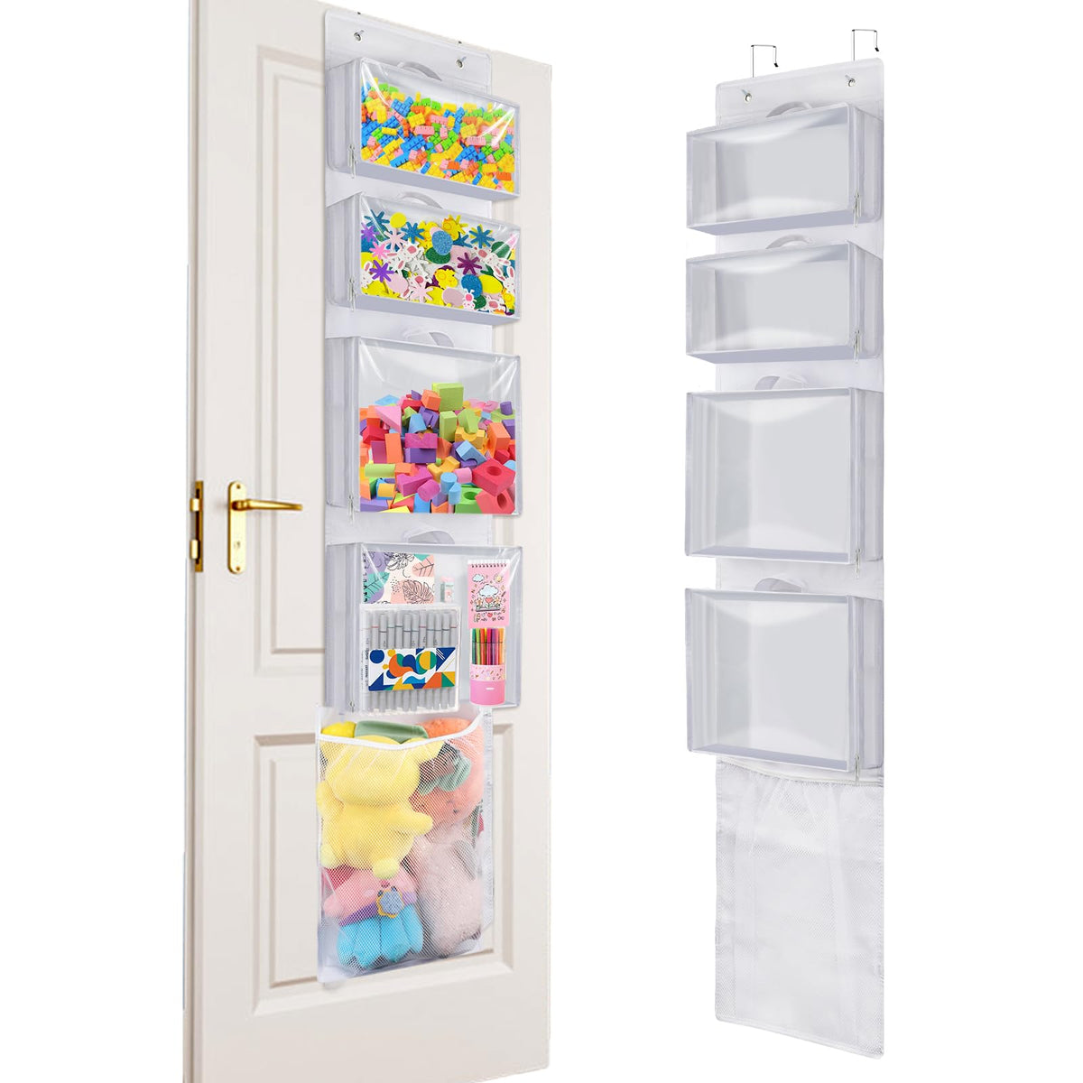 Over Door Toy Organizer, Hanging Stuffed Animal Storage with Removable Bags
