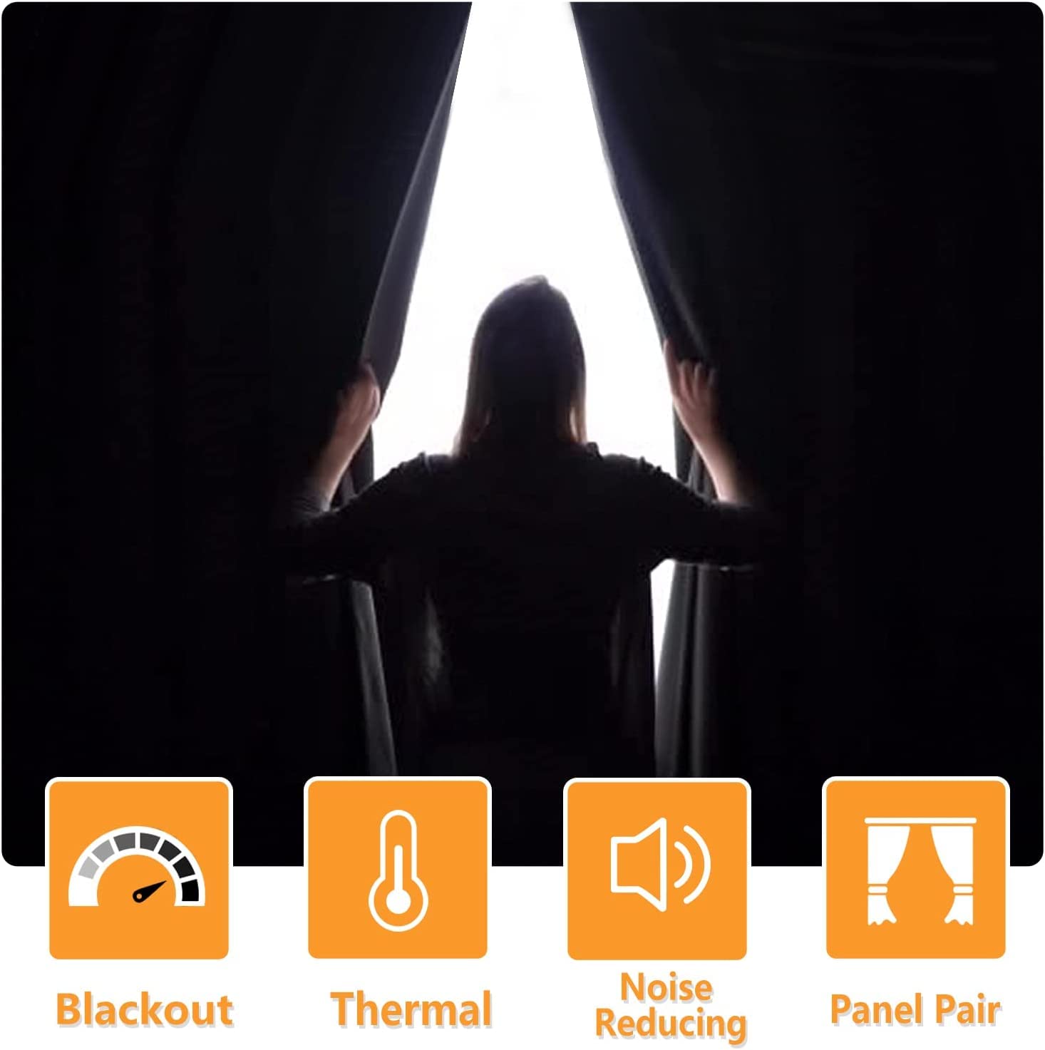 Hiasan Fall Blackout Curtains For Bedroom - Thermal Insulated & Energy Saving Window Curtains For Living Room Home Decor, 2 Drape Panels Sewn With Tiebacks, Burnt Ochre, 42 X 54 Inch