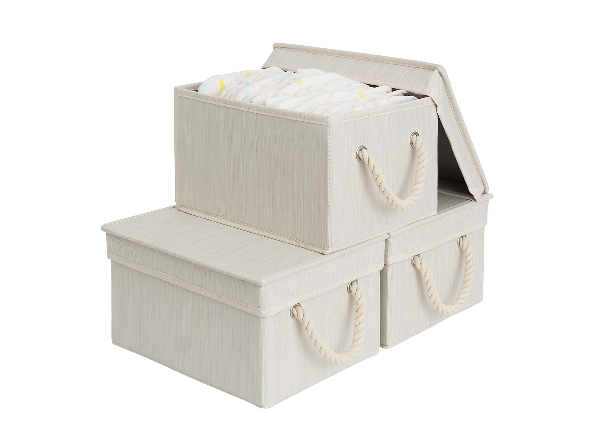 StorageWorks Storage Boxes with Lids, Closet Organizers and Storage Bin with Soft Rope Handles, Mixing of Beige, White & Ivory, 
