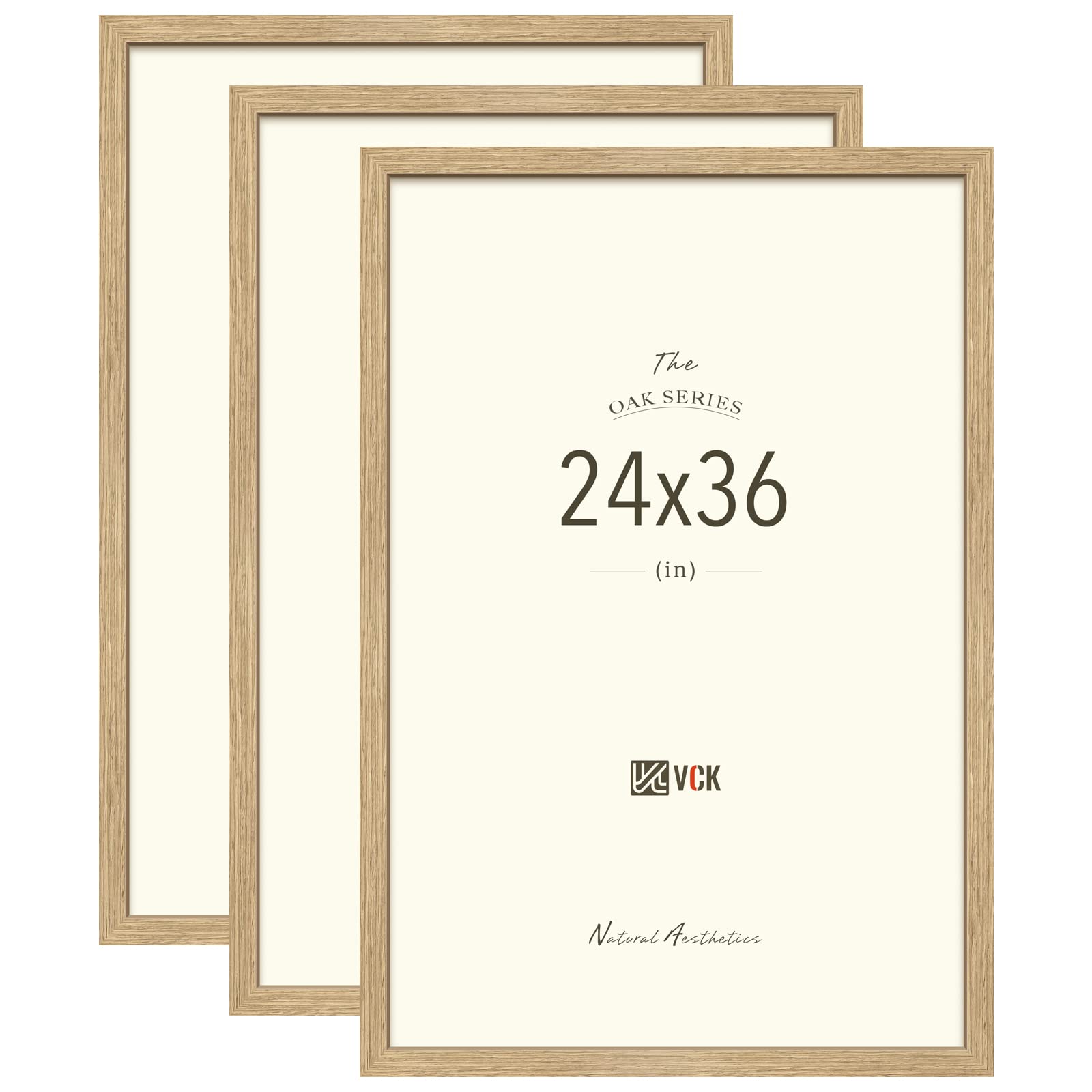 VCK 24x36 Poster Frame Set of 3 - Oak, Natural Solid Wood Picture Frames, Wall Gallery Frame