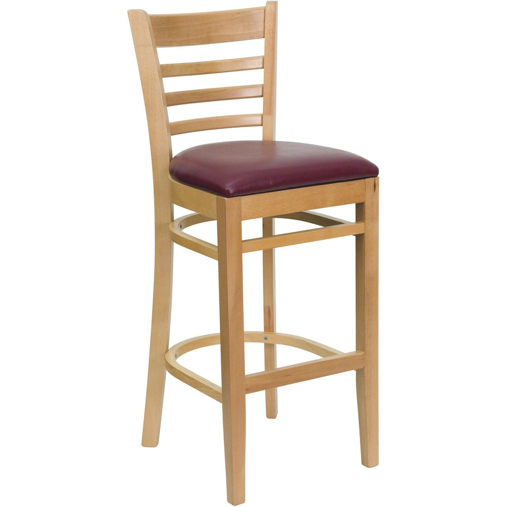 Flash Furniture Hercules Series Ladder Back Natural Wood Restaurant Barstool - Burgundy Vinyl Seat