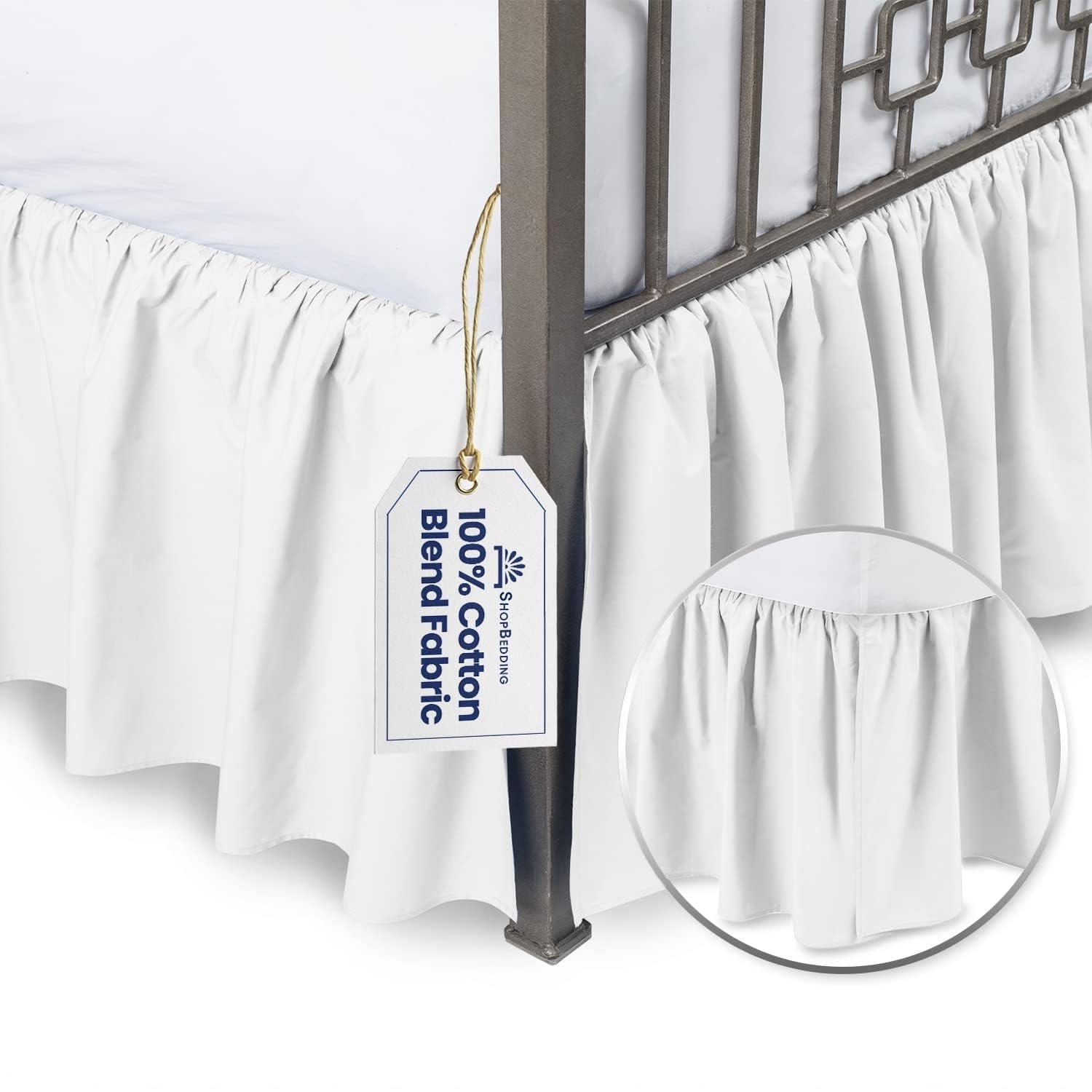 Shopbedding White Queen Bed Skirt 18 Inch Drop - With Split Corners - Cotton Blend Ruffled Bed Skirting Queen Size, Dust Ruffle