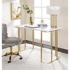 Acme Estie Wooden Top Writing Desk With Metal Sled Base In White And Gold