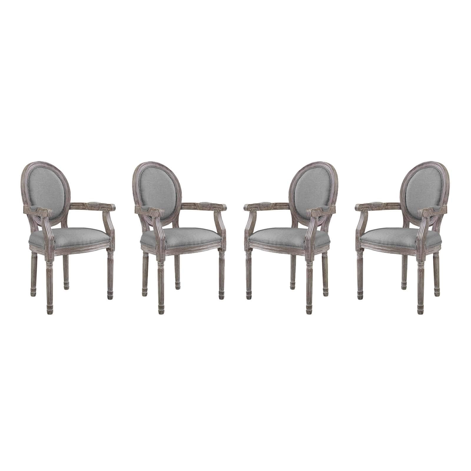 Modway Emanate French Vintage Upholstered Fabric Fully Assembled, Four Dining Armchairs, Light Gray