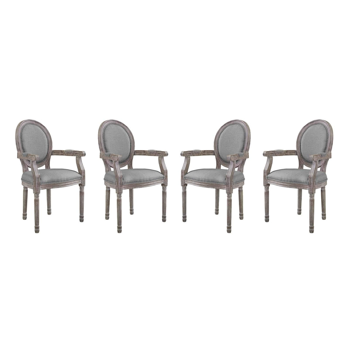 Modway Emanate French Vintage Upholstered Fabric Fully Assembled, Four Dining Armchairs, Light Gray