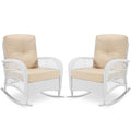 Vivijason 2 Piece Patio Wicker Rattan Rocker Chair, Outdoor Rattan Rocker Chair With Cushions & Steel Frame, All-Weather Rocking Lawn Wicker Furniture For Garden Backyard Porch (White Wicker/Beige)