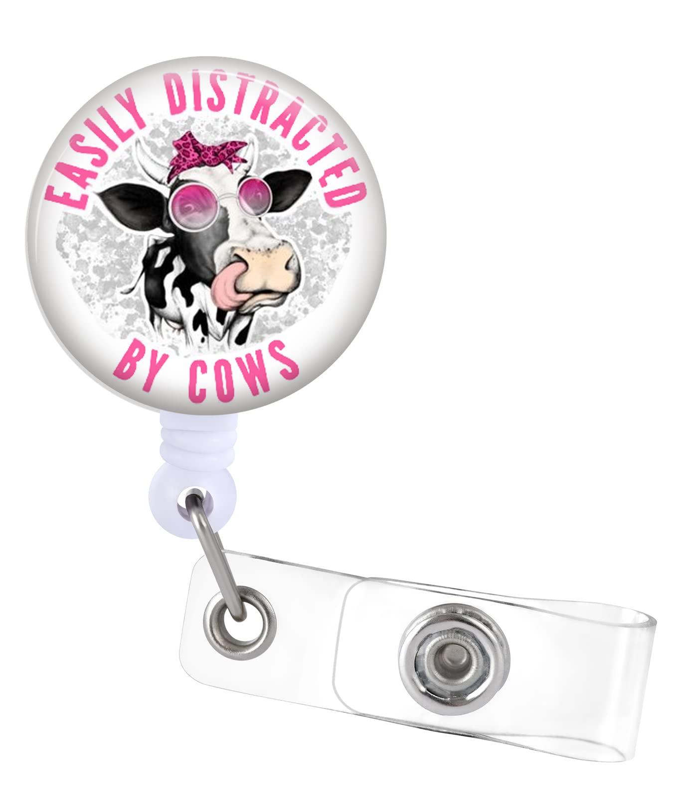 Badge Reels Holder Retractable With Id Clip For Nurse Name Tag Card Funny Hilarious Cow Pattern Nursing Doctor Teacher Student M