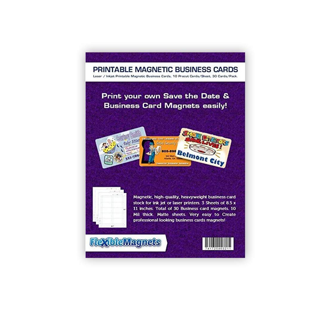 3 Inkjet Printable Business Card Magnetic Sheets. Pre-Cut Cards. 30 Cards Total