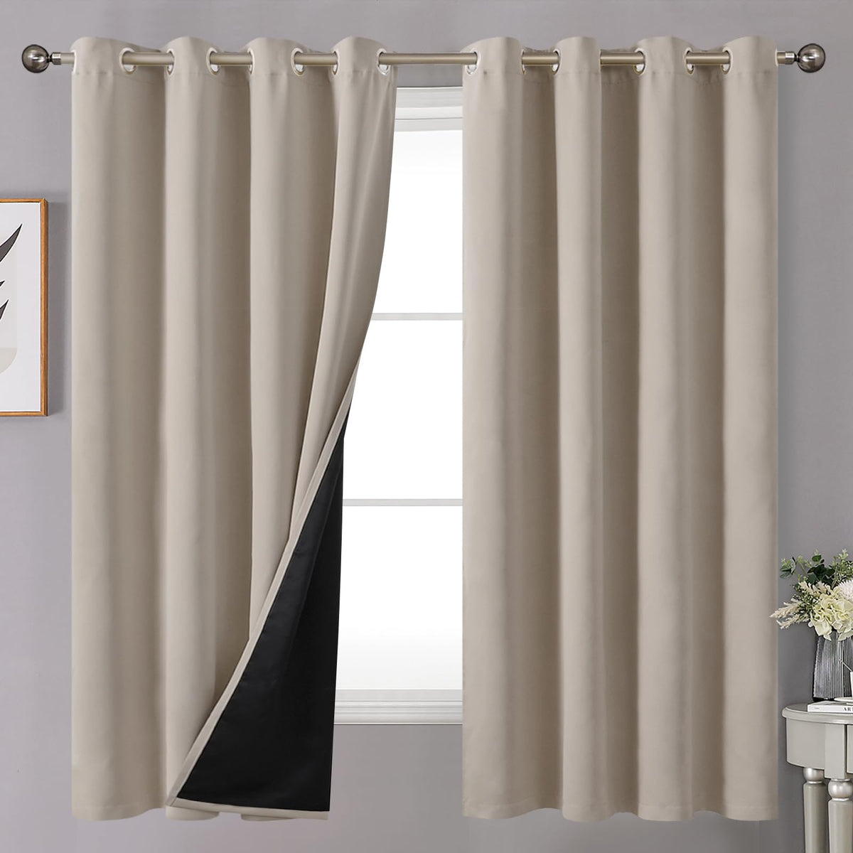 Youngstex 100% Blackout Curtains 63 Inches Length For Bedroom, Thick Full Light Blocking Thermal Insulated Blackout Curtain Drap