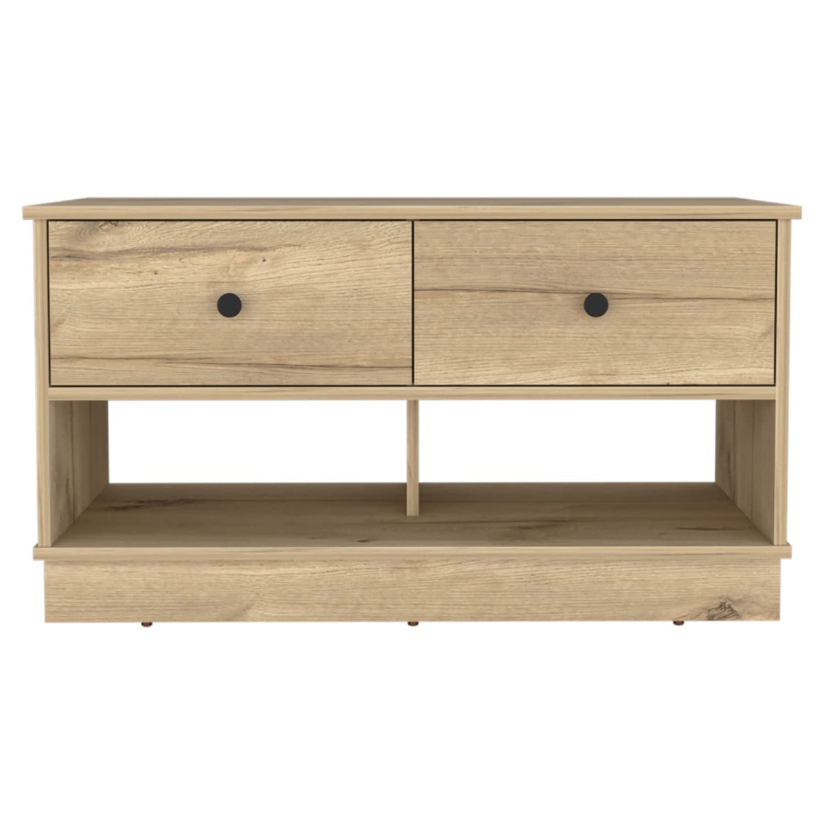 Uranus Storage Bench, 2 Drawers, 2 Open Shelves, Light Oak