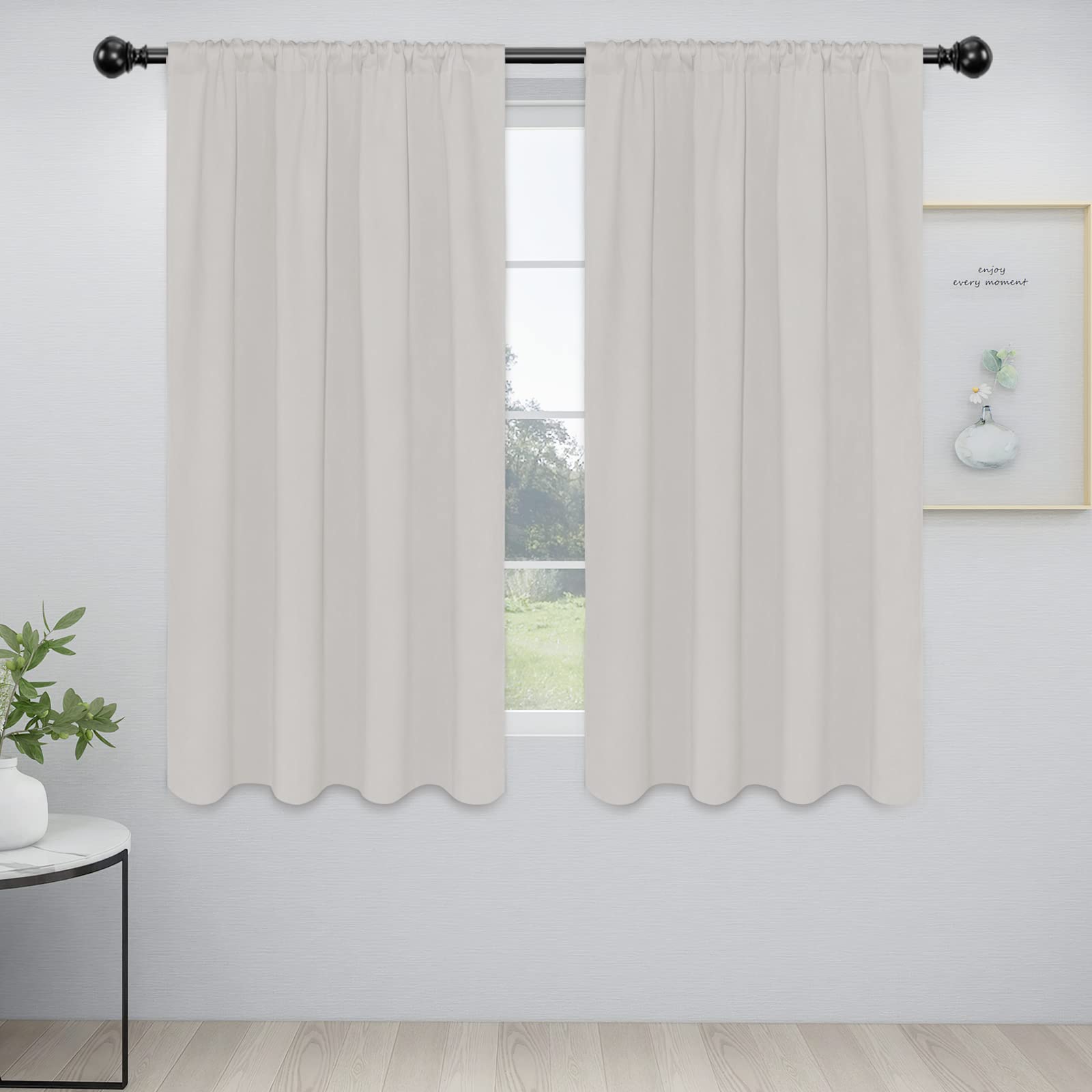 Easy-Going Rod Pocket Blackout Curtains For Bedroom, Room Darkening Window Curtains For Living Room, Thermal Insulated Noise Reduction Solid Window Drapes, 2 Panels (42X63 In, Light Linen)