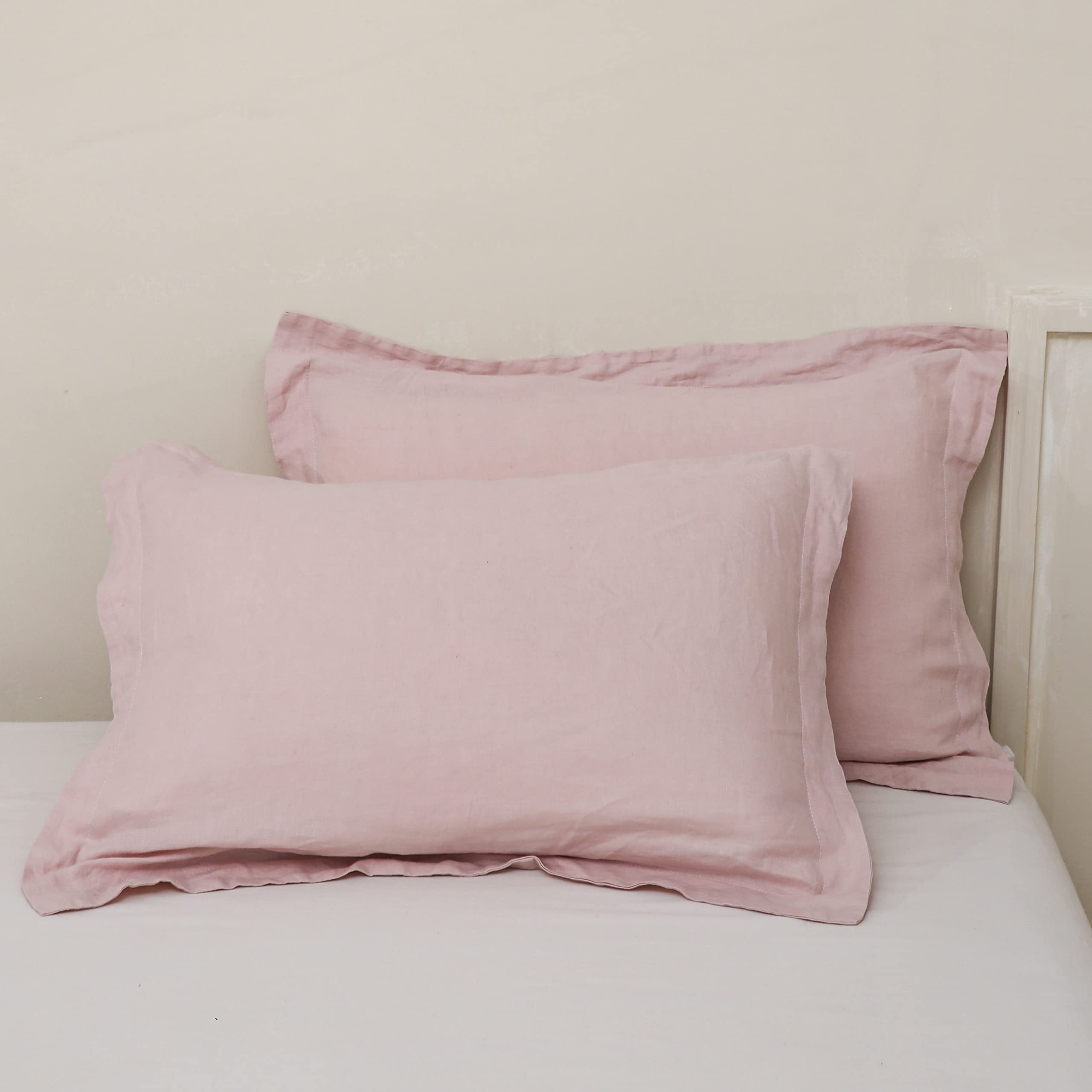 King Linens 100% French Linen Pillow Shams Basic Style - Pack Of 2 - Washed Solid Color Natural Flax Soft Breathable - Blush Pin