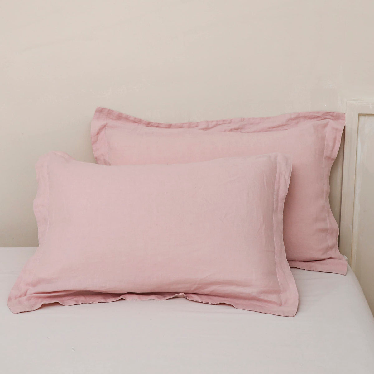 King Linens 100% French Linen Pillow Shams Basic Style - Pack Of 2 - Washed Solid Color Natural Flax Soft Breathable - Blush Pin