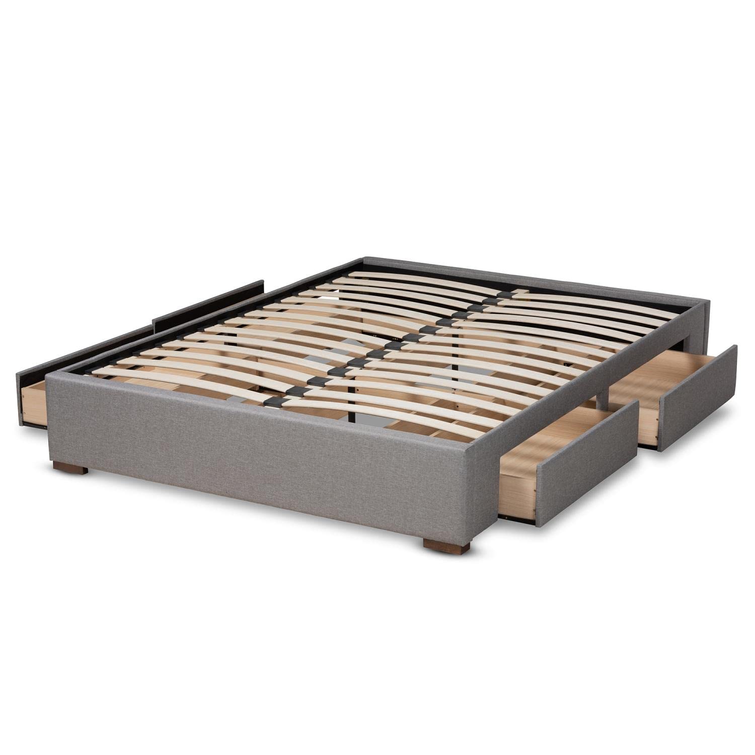 Baxton Studio Leni Modern and Contemporary Light Grey Fabric Upholstered 4-Drawer King Size Platform Storage Bed Frame