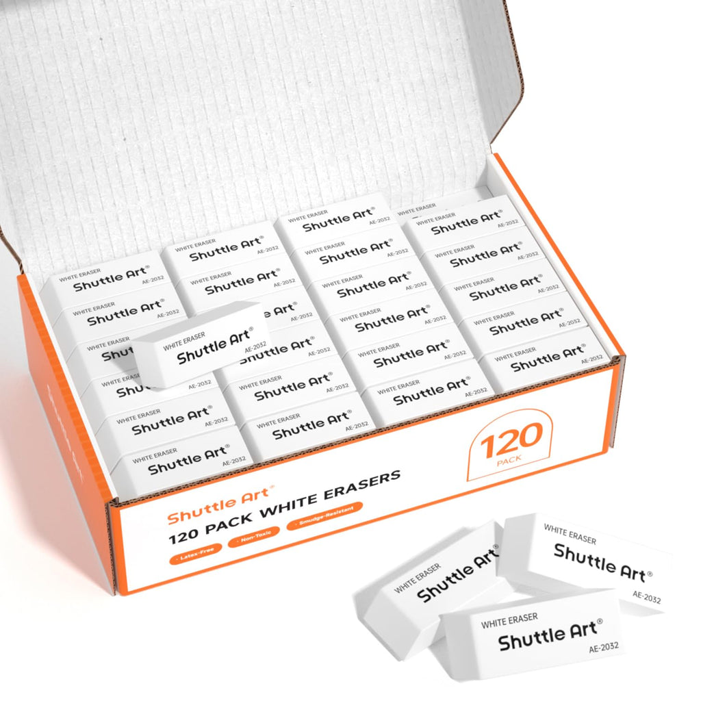 Shuttle Art White Erasers, 120 Pack Erasers Bulk, Smudge Resistant Erasers For Pencils, School Supplies For Kids, Students, Teac
