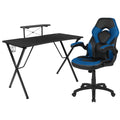 Flash Furniture Black Gaming Desk And Blue/Black Racing Chair Set With Cup Holder, Headphone Hook, And Monitor/Smartphone Stand