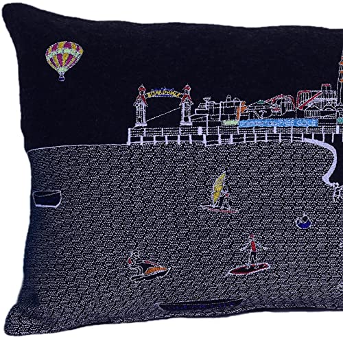 HomeRoots Grey 35' Black Ocean City Maryland Nighttime Skyline Lumbar Decorative Pillow