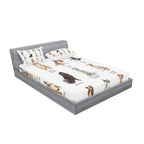 Ambesonne Dog Fitted Sheet & Pillow Sham Set, Puppy Breed Written Names Family Species Dalmatian Husky Bulldog, Decorative Print