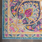 HomeRoots Ivory/Multi 100% Polypropylene 7’ x 10’ Pink and Blue Floral Medallion Area Rug
