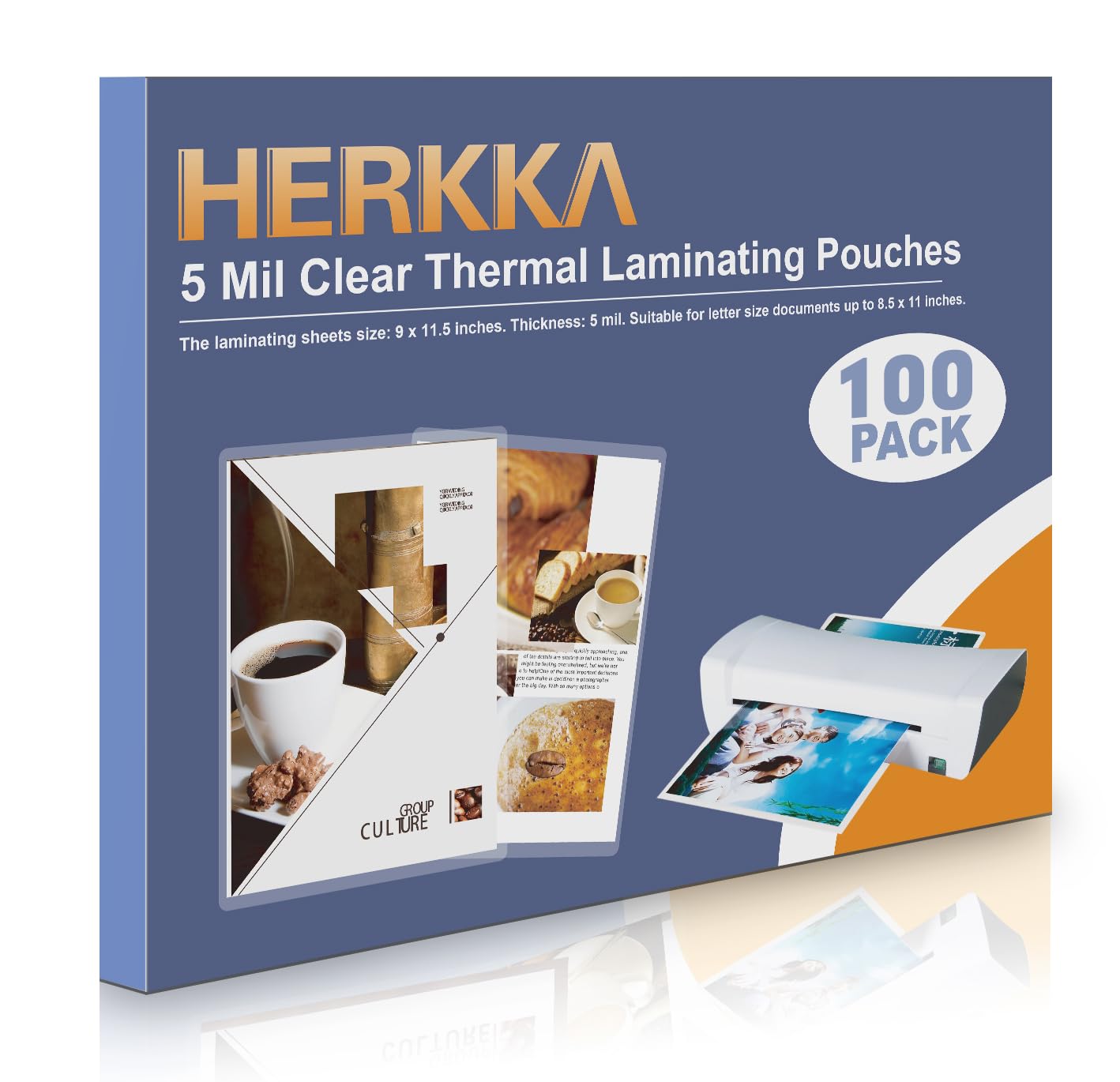 Herkka 100 Pack Laminating Sheets, Holds 8.5 X 11 Inch Sheets, 5Mil Clear Thermal Laminating Pouches 9 X 11.5 Inch Lamination Sh