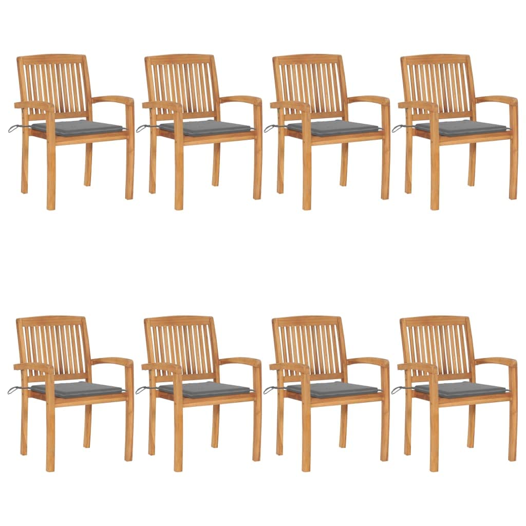 vidaXL 8X Solid Teak Wood Stacking Patio Chairs with Cushions Wooden Garden Dining Chairs Stackable Backyard Chairs Balcony Armchairs