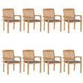 vidaXL 8X Solid Teak Wood Stacking Patio Chairs with Cushions Wooden Garden Dining Chairs Stackable Backyard Chairs Balcony Armchairs