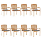 vidaXL 8X Solid Teak Wood Stacking Patio Chairs with Cushions Wooden Garden Dining Chairs Stackable Backyard Chairs Balcony Armchairs